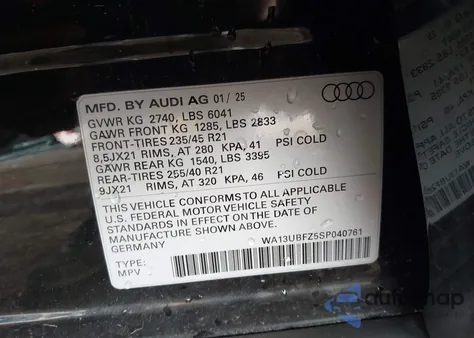 2025 Audi Q4 Sportback E-Tron Premium Plus 55 Quattro из США, поврежденный, VIN WA13UBFZ5SP040761